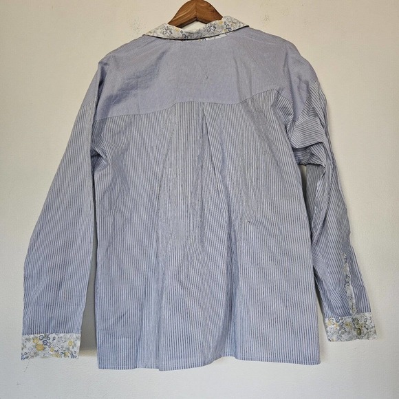 J. Jill Womens Floral Patchwork Button Up Blouse Size L Eyelet - Picture 5 of 9